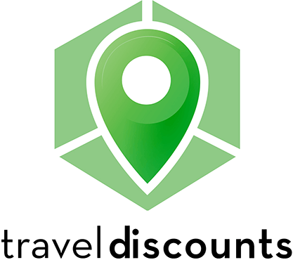 Graphic with a pinpoint and the words "travel discounts"