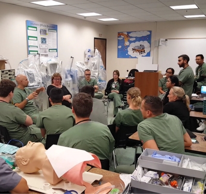 California State Members vsit with students at San Joaquin Valley College's respiratory care program