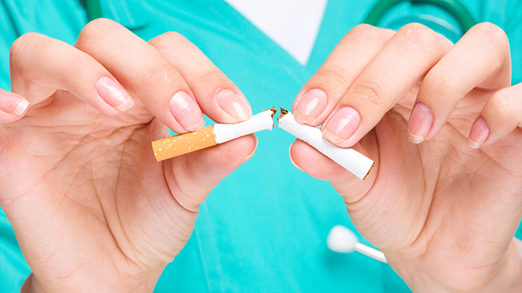 image of respiratory therapist breaking a cigarette