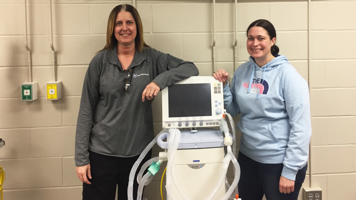 Good Press: Megan Leahy (right) and Allison White (left) both took part in a health careers demonstration at their community college.