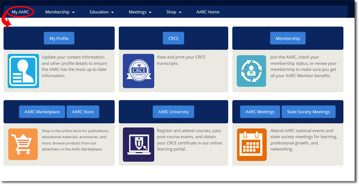 screenshot of myaarc shortcuts