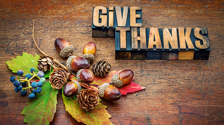 image of fall foilage with "GIVE THANKS" stamps