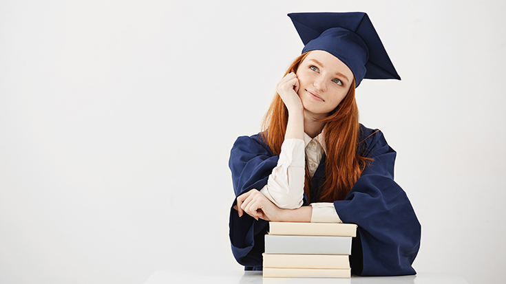image of female graduate thinking about future
