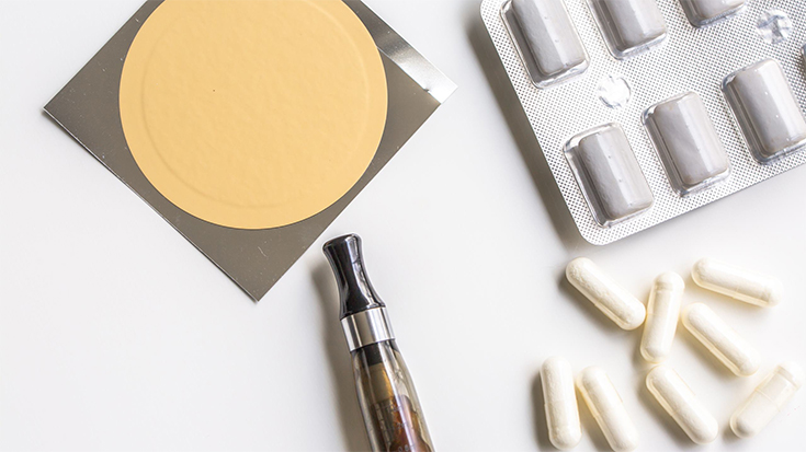 image of e-cigarette and nicotine replacement therapy options such as the patch and gum