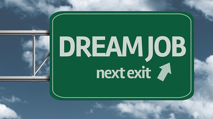 image of highway sign with Dream Job Next Exit written on it