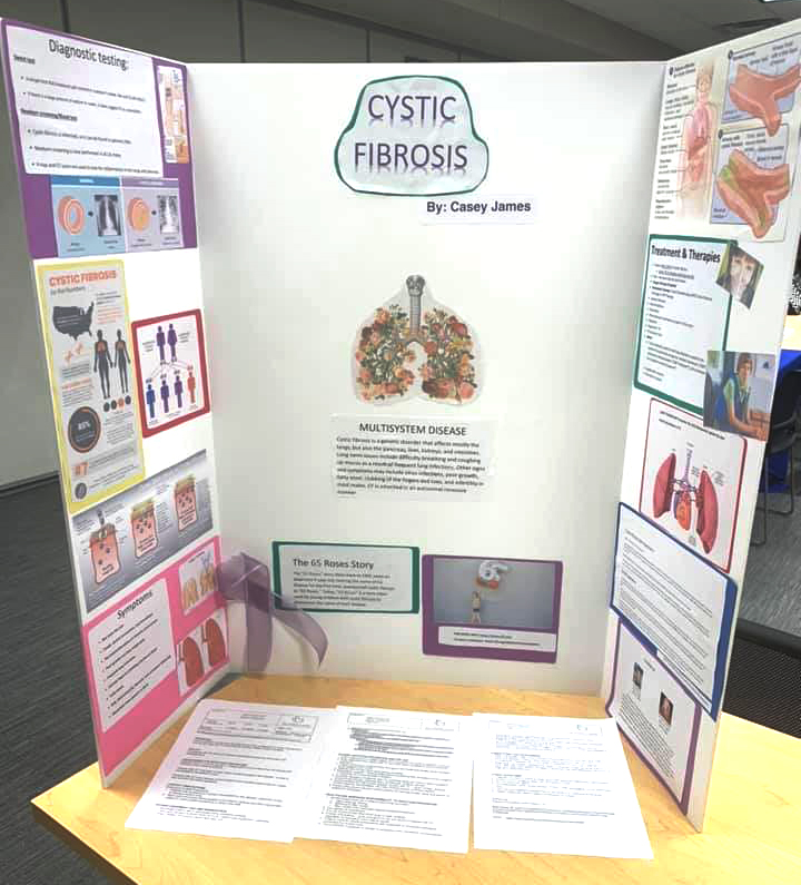photo of scholarship application board discussing cystic fibrosis