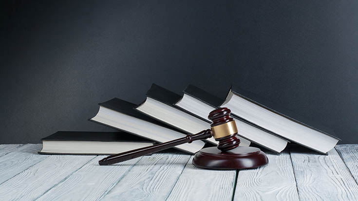 image of large law books with gavel in foreground