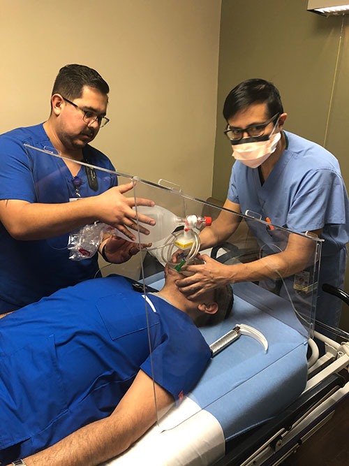 RTs and a physician practice with a new intubation box at Medical Center Health System in Odessa, TX.