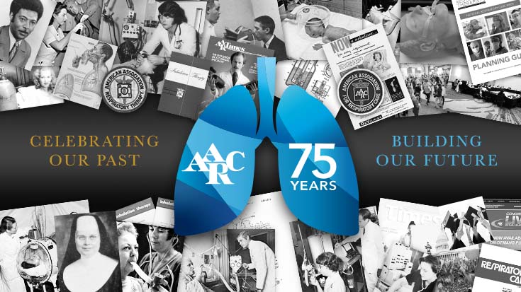 image of AARC 75 year anniversary logo with old photos in the background. Reads Celebrating our past, building our future.