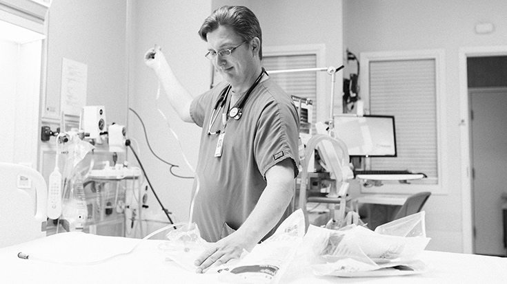 Brian Hackbarth, RRT, sets up to admit a patient to the ORC.
