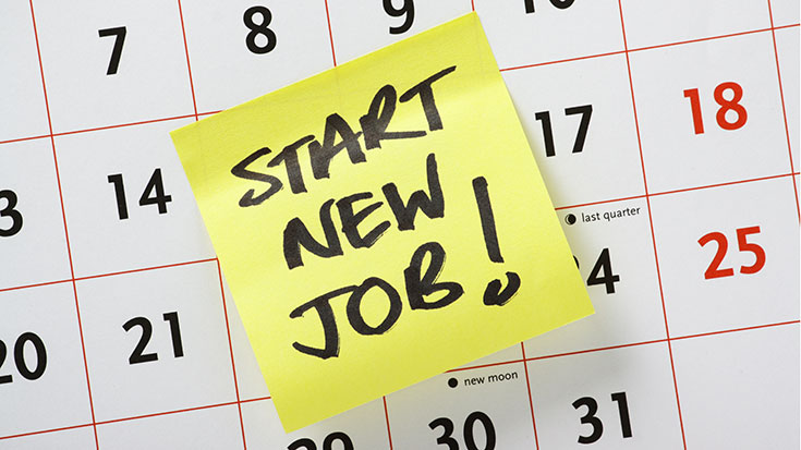Image of sticky note that reads "start new job!"