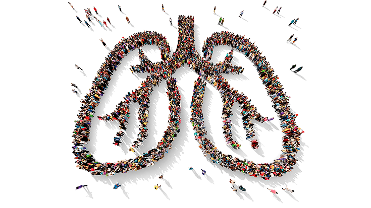 image of diverse group of people making an image of lungs